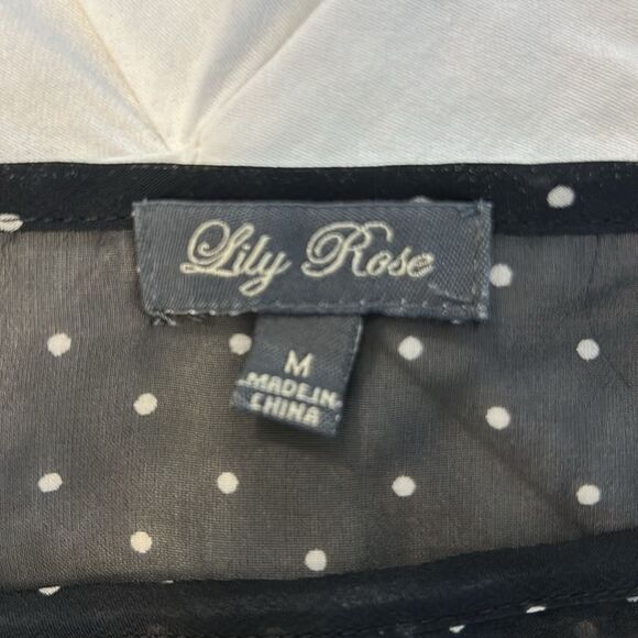 Lily Rose Women's Black & White Polka Dot Crew Neck Long Sleeves Peplum Blouse M - Picture 4 of 9